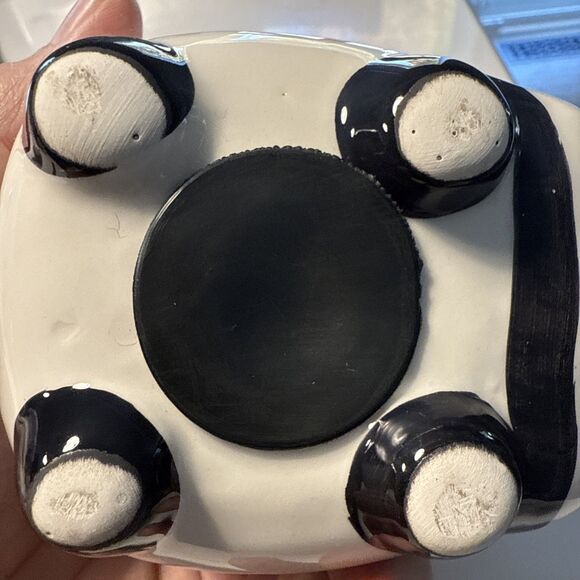 Adorable PANDA BEAR Ceramic PIGGY-BANK With Pink And Yellow Flower White/Black - Picture 5 of 8